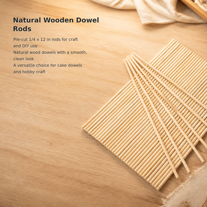 50-Piece Wooden Dowel Rod Set – 1/4 × 12 Inches